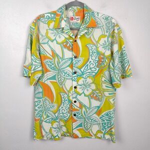 Vintage Hilo‎ Hattie Hawaiian Shirt Mens Small Floral Print Made in Hawaii FLAW